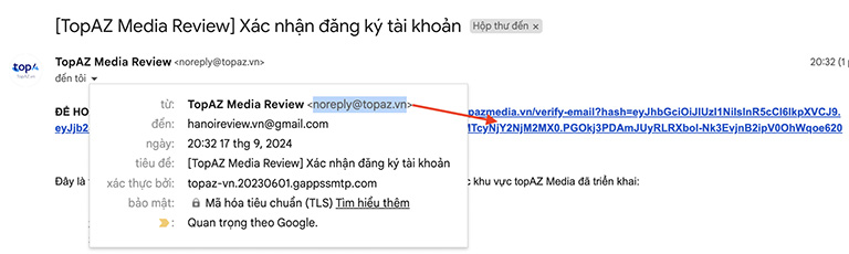 Email xác thực tài khoản đăng ký thành công