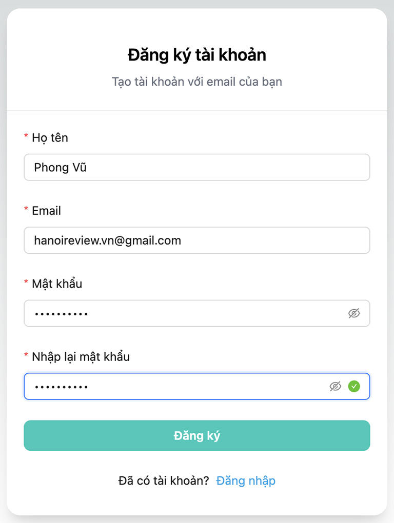 Đăng ký tài khoản trên hanoireview